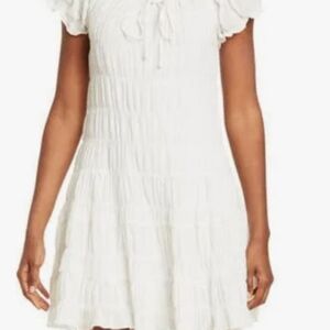 Max Studio XS white 97% cotton flutter sleeve tiered dress